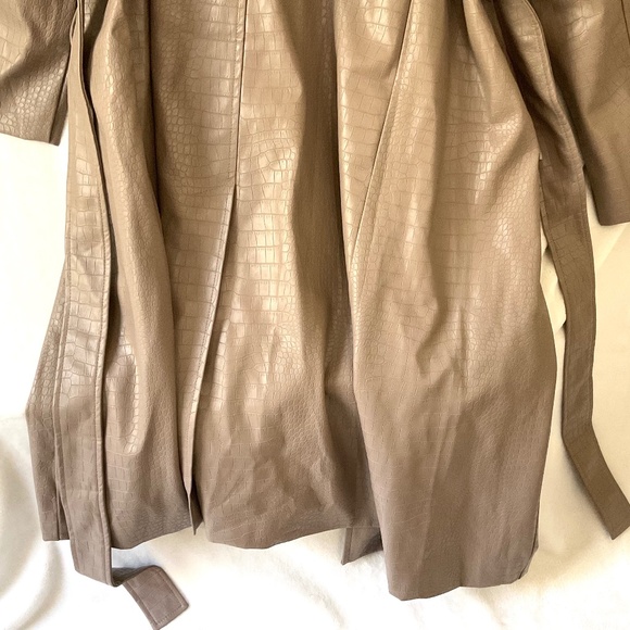 NWT Vince Camuto Faux Leather Trench Coat Tan Croc Embossed  Maxi Jacket Size XL - Picture 7 of 14
